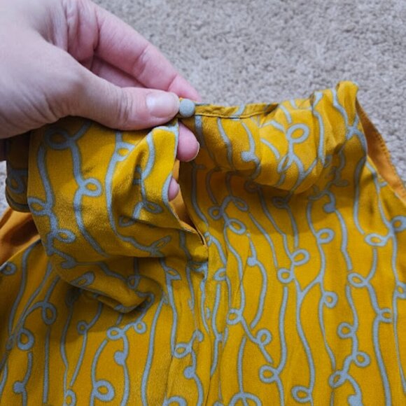 Anthropologie Girls from Savoy Women Size 2 Yellow Gray Silk Retro MOD Dress - Picture 3 of 8